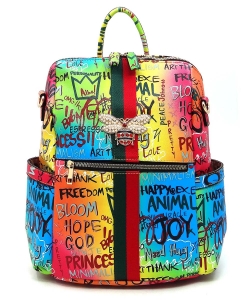 Graffiti Queen Bee Striped Convertible Backpack GP2706B BLUE